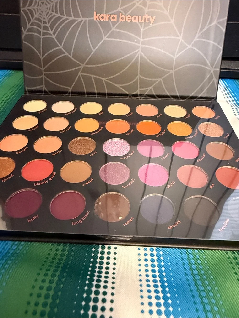 Kara Beauty Black Eyeshadow Palette – Coral Logo Accent